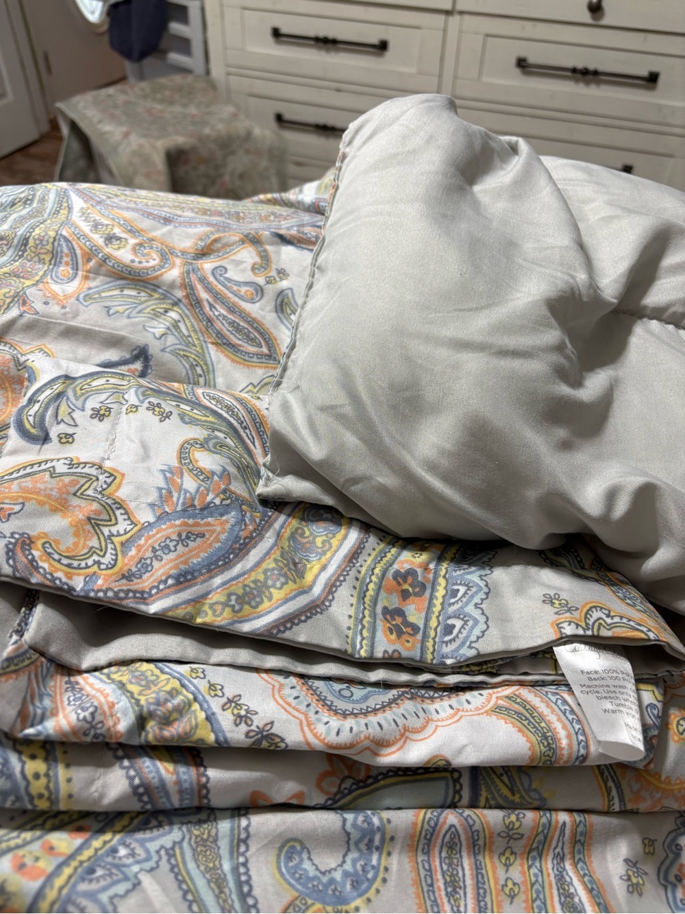 Paisley Print Reversible Comforter - Gray with Multicolor Accents